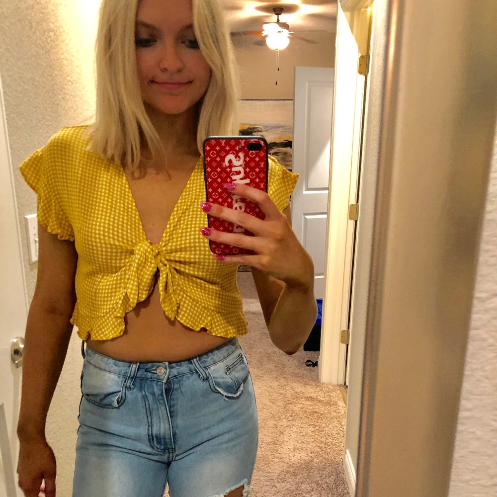 Gingham Tie in front crop top